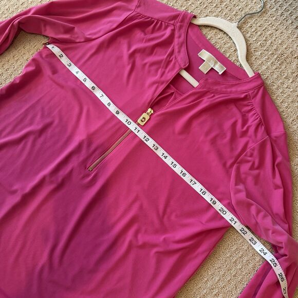 Michael Kors Women’s XL Magenta Pink Zip Front Blouse Roll Tab Sleeves - Picture 2 of 13